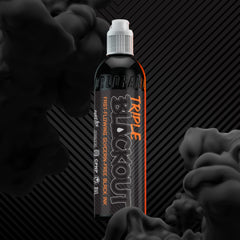 World Famous Tattoo Ink Triple Blackout label close-up highlighting purity and authenticity