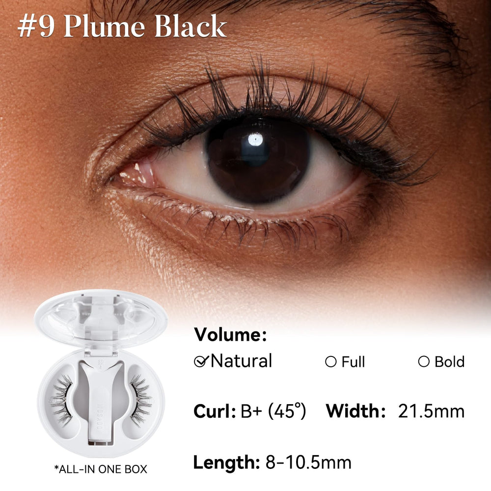 WOSADO V9 Plume Black close-up eye displaying magnetic hold and comfort.