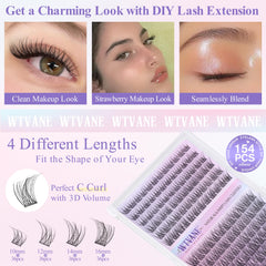 Wtvane C-curl lash clusters with thin soft band for seamless blending.