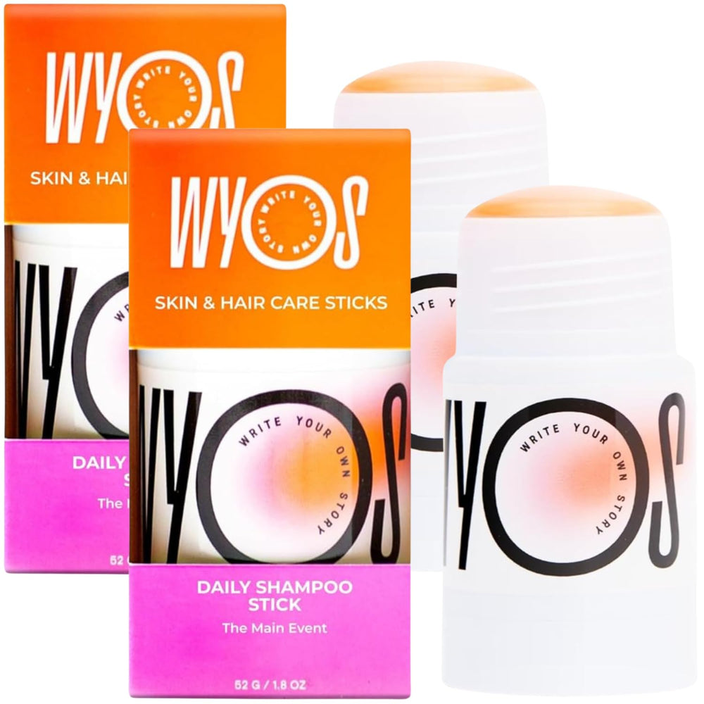 WYOS Solid Shampoo Stick packaging, compact and travel-ready for on-the-go freshness.