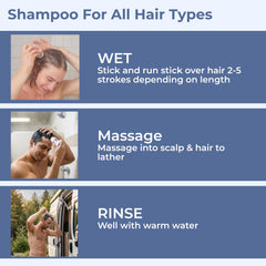 WYOS Solid Shampoo Stick supports scalp massage during washing.