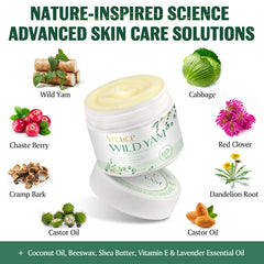 Xaarty Wild Yam Cream packaging seen on a clean surface with ingredients