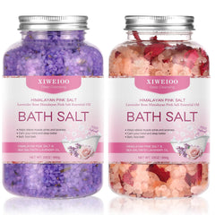 XIWEIOO bath salts kit with Himalayan pink salt and rose-lavender petals for spa-like soak