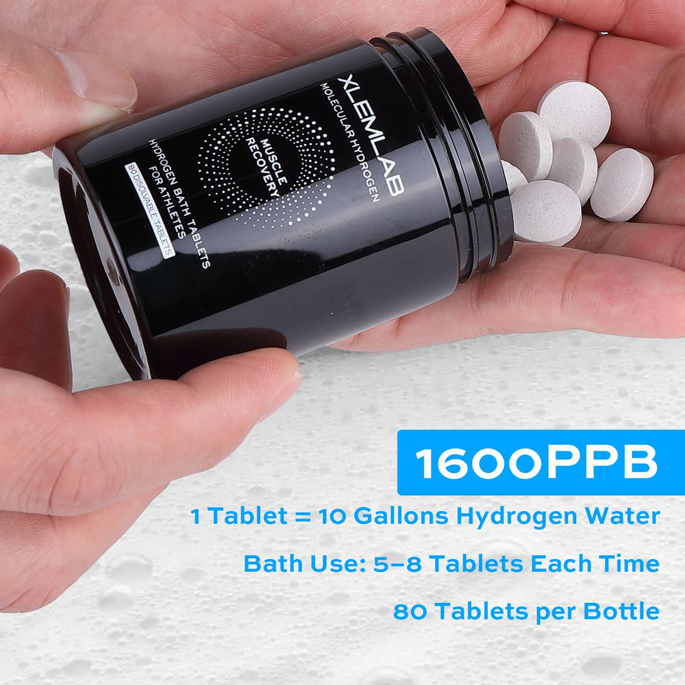 XLEMLAB tablets dissolving in warm bath water for a soothing soak.