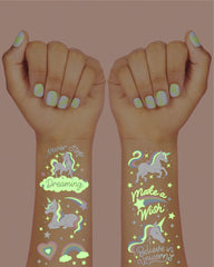 xo Fetti foil unicorn tattoo designs add sparkle to party favors