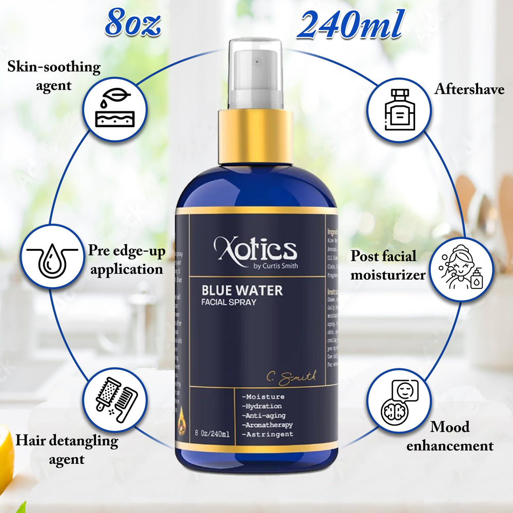 Xotics Blue Water skin refresh closeup shows dewy, healthy look
