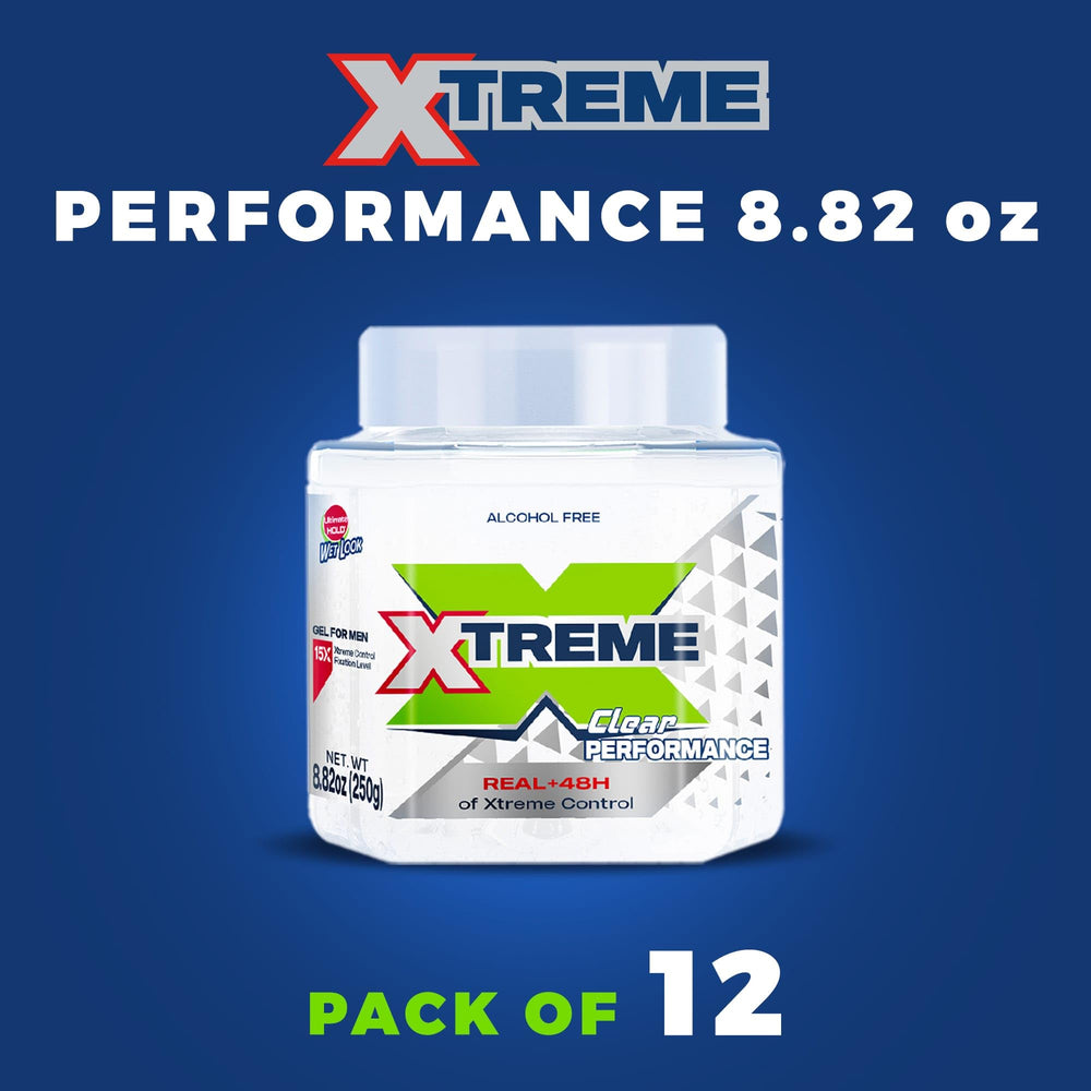 Xtreme Performance Clear Styling Gel packaging on display, ideal for bulk styling.