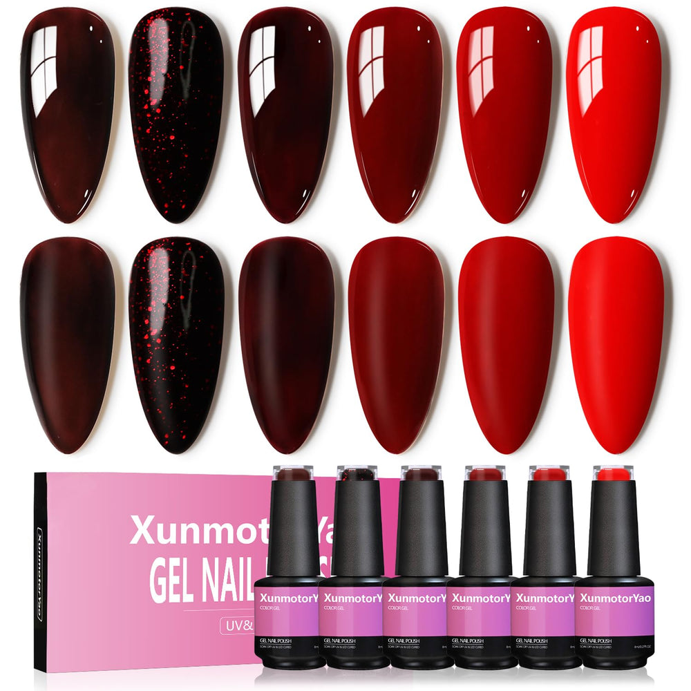 XunmotorYao six‑color gel nail polish set displayed for home manicures.