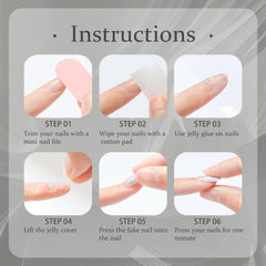 Yabonica kit tools: nail file, jelly glue stickers, wooden removal stick for quick DIY nails