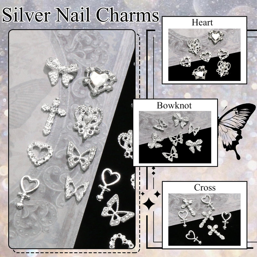 YAEISM 105PCS silver nail charms 3D cross for modern chic nail art