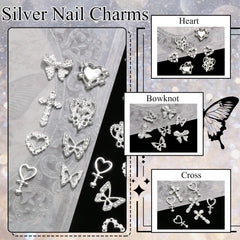 YAEISM 105PCS silver nail charms 3D cross for modern chic nail art