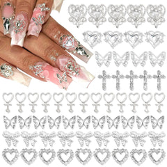 YAEISM 105PCS silver nail charms 3D heart adding elegant depth to your manicure