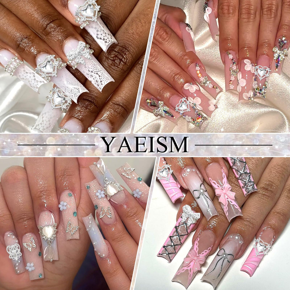 YAEISM 105PCS silver nail charms on nails display versatile nail art ideas