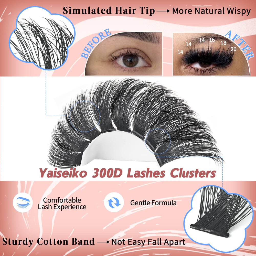 Yaiseiko lightweight lash clusters with 0.05mm band for all-day wear.