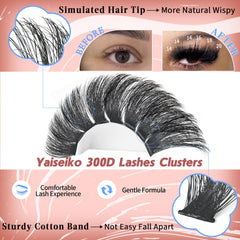 Yaiseiko lightweight lash clusters with 0.05mm band for all-day wear.