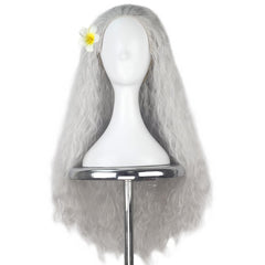 Yan Dream long silvery old lady wig front view with natural shine and length