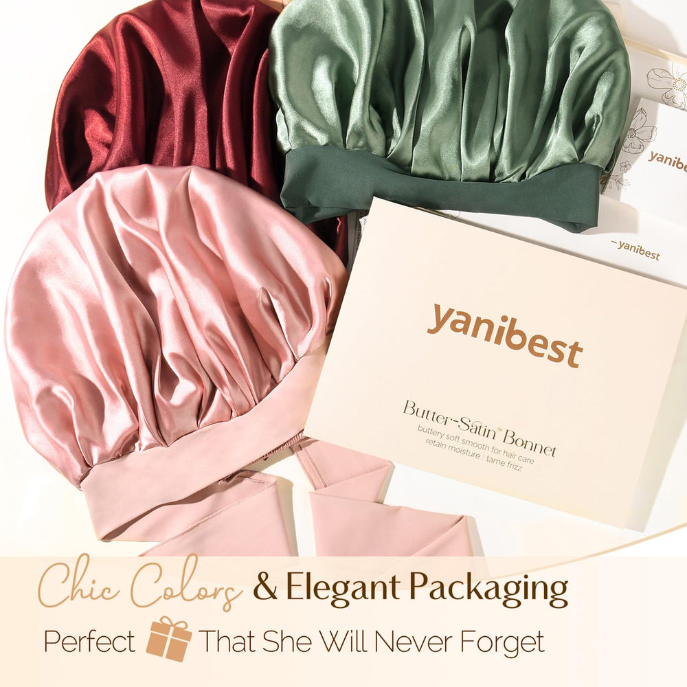 YANIBEST satin bonnet ready for sleep, workouts, or daily hair care