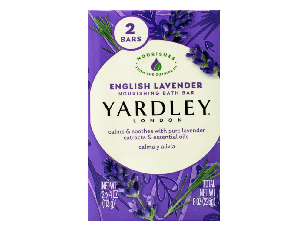 Yardley London English Lavender essential oil detail, calming aromatics for relaxation.