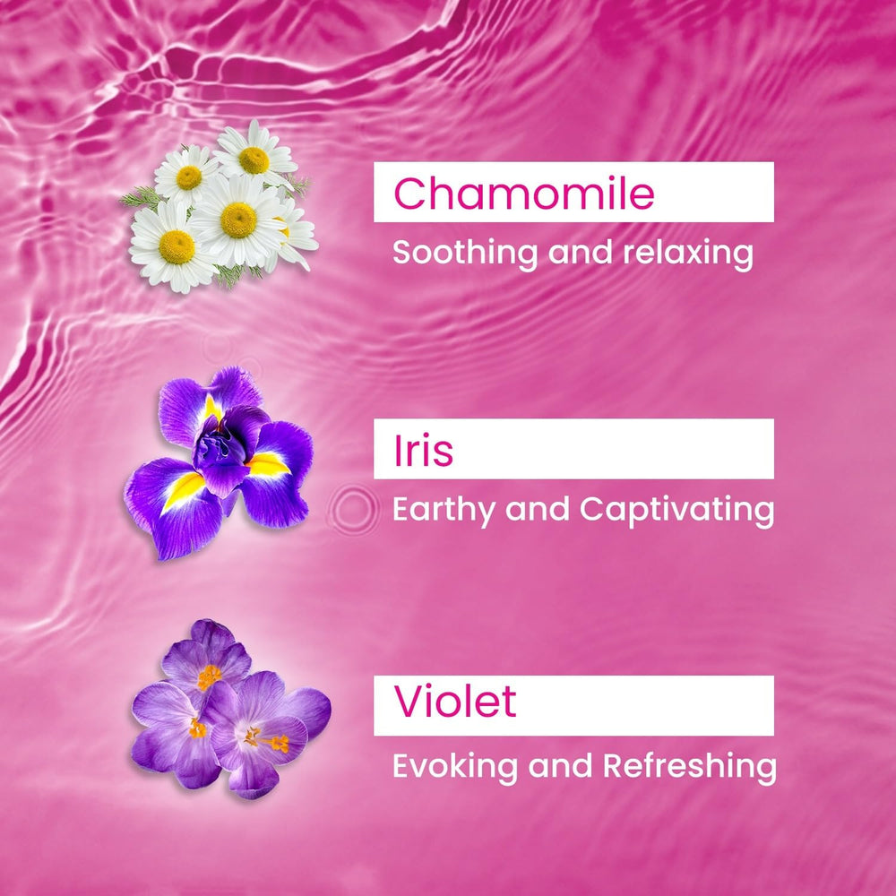 Violet petals with Yardley Floral Essence evoke fresh morning ritual