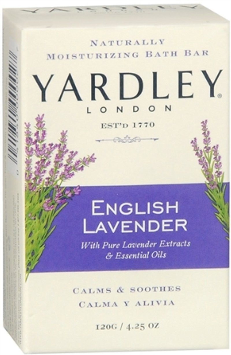 Yardley London moisturizing bar English Lavender resting beside a towel for a calm shower routine.