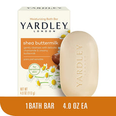 Yardley London Shea Buttermilk Bath Bar close-up shows creamy lather and gentle cleansing