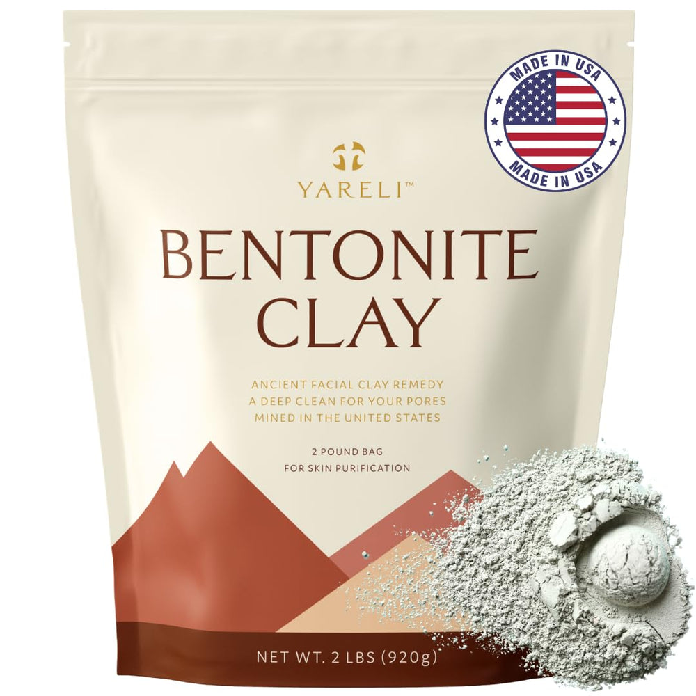 YARELI Bentonite clay powder jar for deep cleansing and mineral-rich facial care.