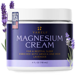 YARELI magnesium cream bottle with arnica and MSM for deep muscle comfort