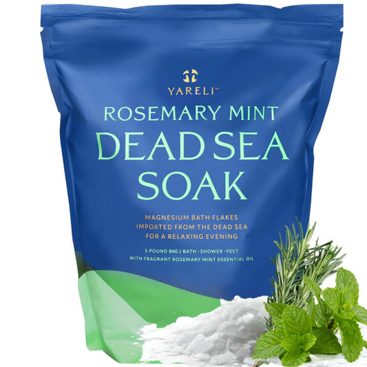 YARELI Magnesium Flakes dissolve for a calming rosemary peppermint bath.