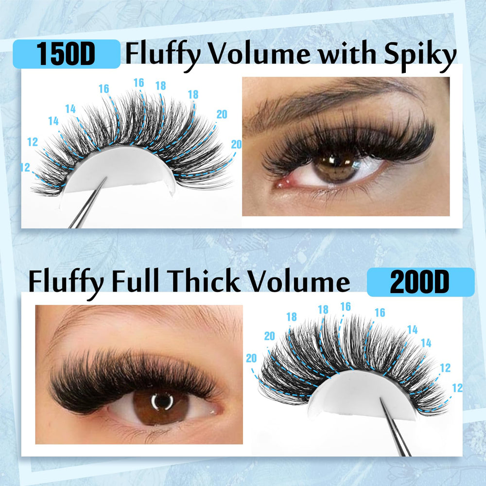 Yawamica 150D+200D fluffy lashes 12-20mm for versatile styles.