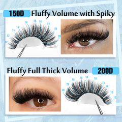 Yawamica 150D+200D fluffy lashes 12-20mm for versatile styles.