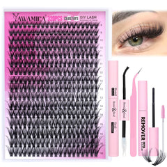 Yawamica lash clusters 320pcs kit for at-home extensions with salon-like look.