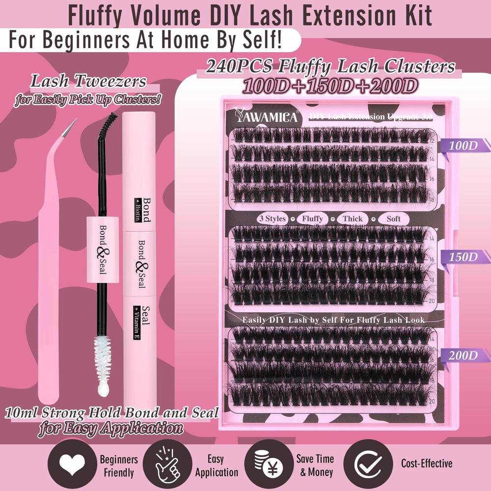 Yawamica thick-volume lash clusters 240pcs for dramatic lash fullness