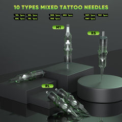 Ybeauty Ink cups and cartridge needles organized for precise color work