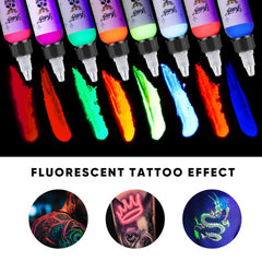 Ybeauty orange UV tattoo ink bottle creates warm glow accents