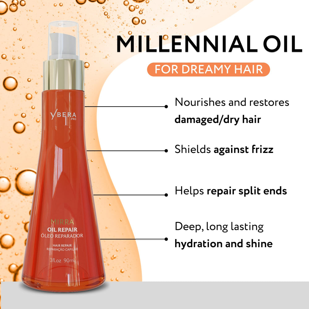 Ybera Mirra Oil Repair apply-on-hair demonstrates smooth, frizz-free strands