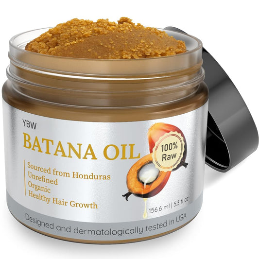 YBW Batana Oil bottle close-up, showcasing pure Honduran formula for hair nourishment