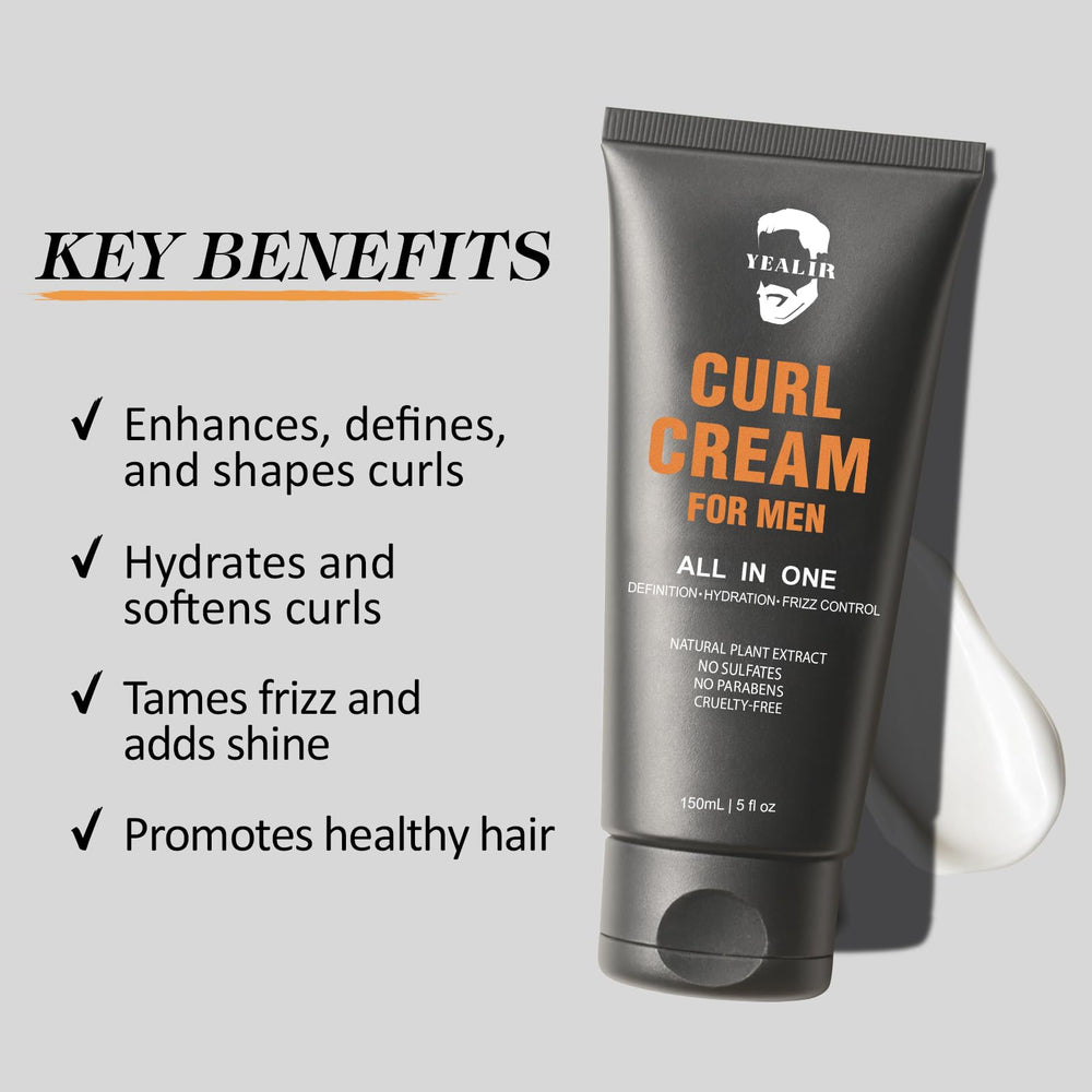 Frizz control with YEALIR Curl Cream for Men smoothing flyaways.