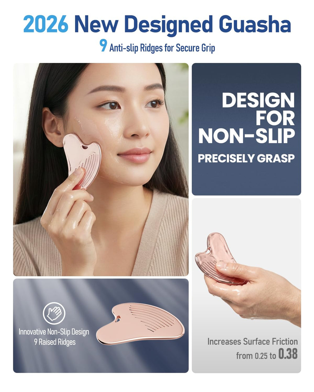 Yeamon rose gold face roller delivers cooling massage and potential tightening effect.