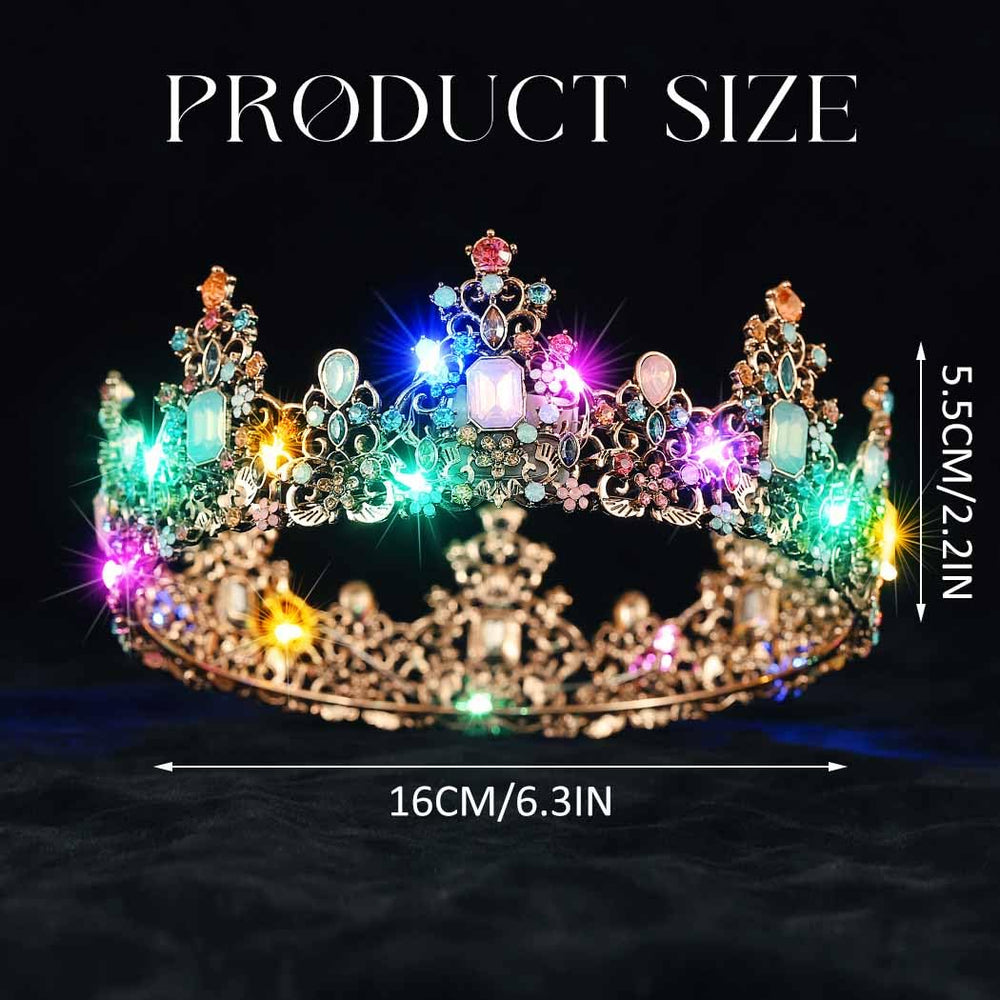 Yean LED Baroque Crown rhinestones closeup reveals sparkling multicolor accents.