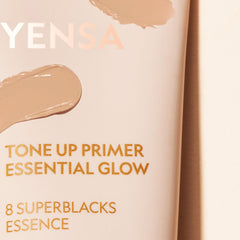 Model with primer showing a subtle glow and even complexion