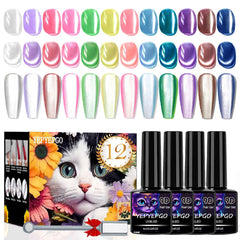 YEPYEPGO glass cat eye collection with 12 colors for stylish nails