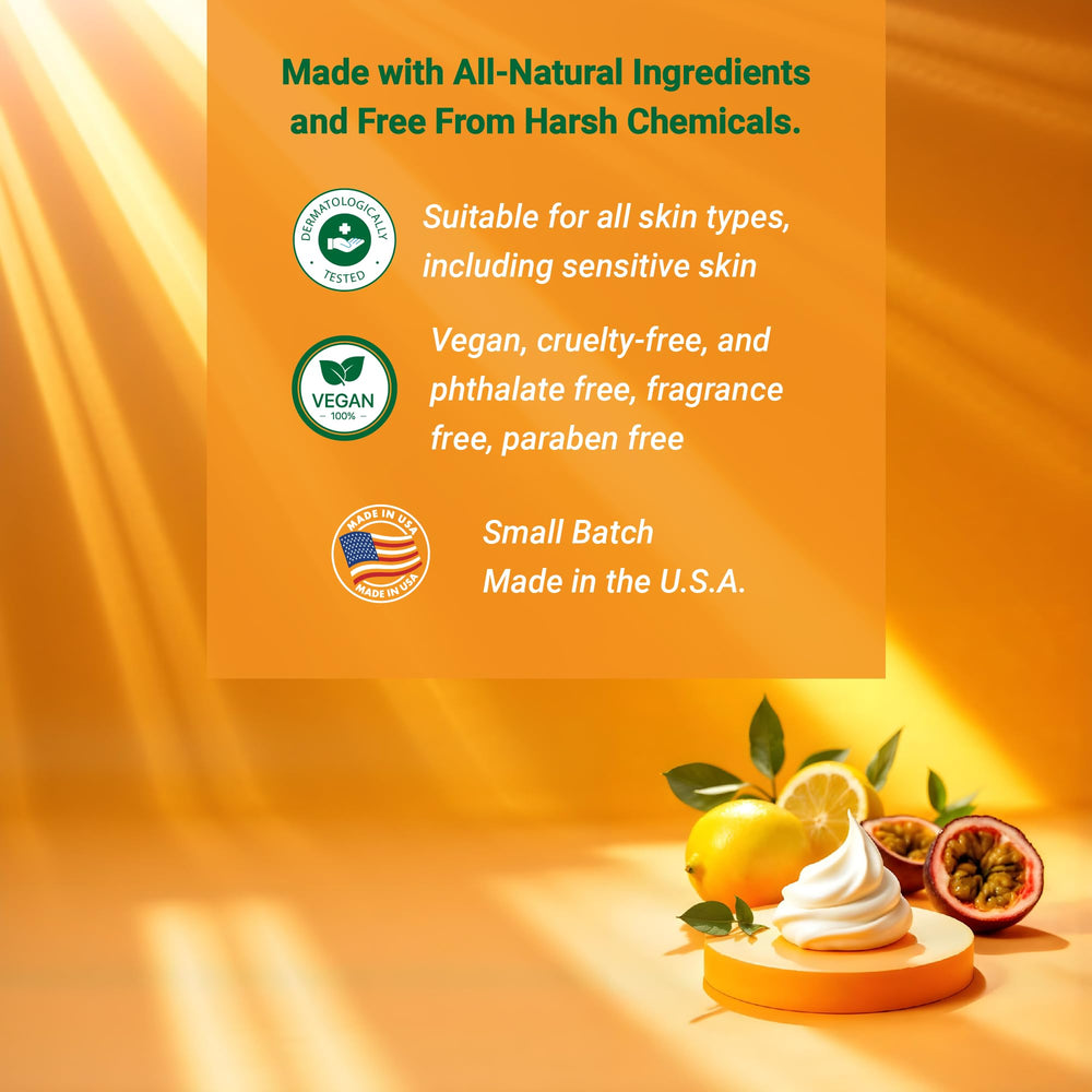 Product card highlights vitamin C, peptides, and hyaluronic acid.
