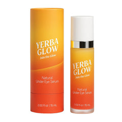 Yerba Glow caffeine eye cream packaging highlights clean vegan formula.