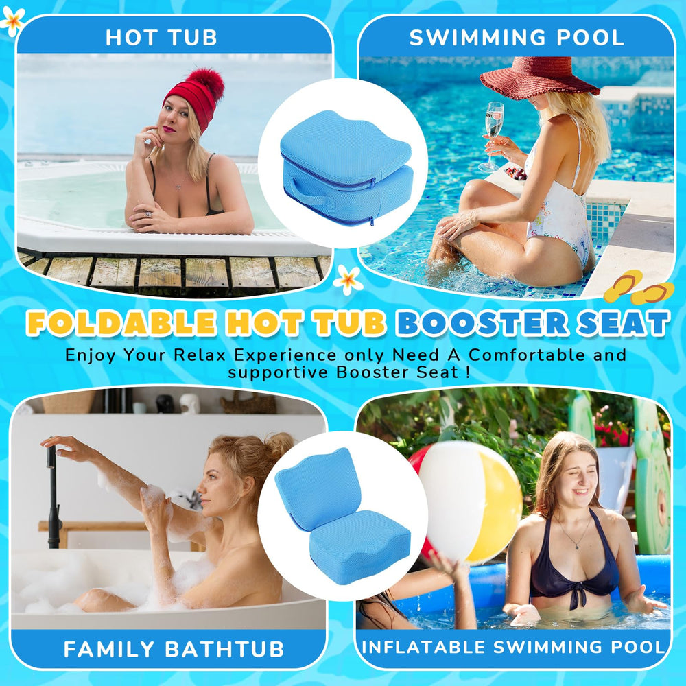 Yerliker foldable spa seat shown with two-height setup for adjustable comfort.