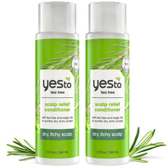 Yes To Tea Tree Scalp Relief Conditioner bottle front calms a dry scalp and hydrates hair