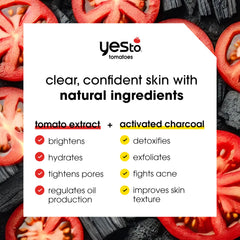 Yes To Tomatoes charcoal bar soap with tomato extracts for antioxidant protection and clarity.