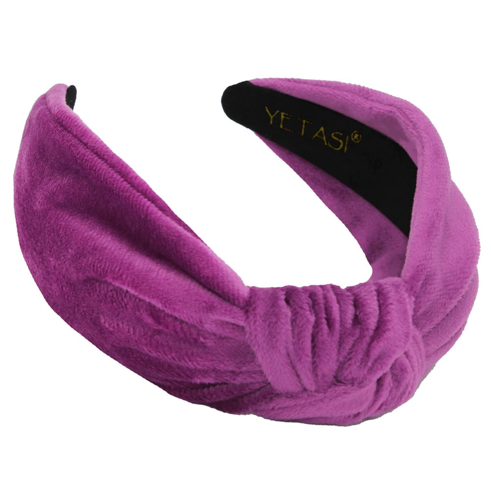 YETASI Orchid Purple Velvet Headband worn by a woman for quick stylish upgrade.