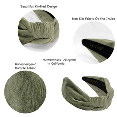 YETASI Sage Green Velvet Knotted Headband worn with hair for a refined look
