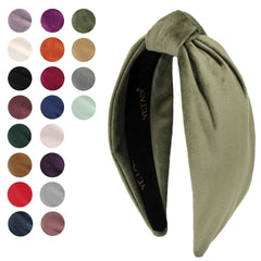 YETASI Sage Green Velvet Knotted Headband side view for versatile styling
