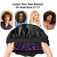 YFONG sleep cap on curly hair keeps curls wrapped and frizz minimized.